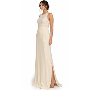 Black Tie Oleg Cassini Ivory Beaded Maxi Dress Sleeveless Formal Wedding 14 NWT